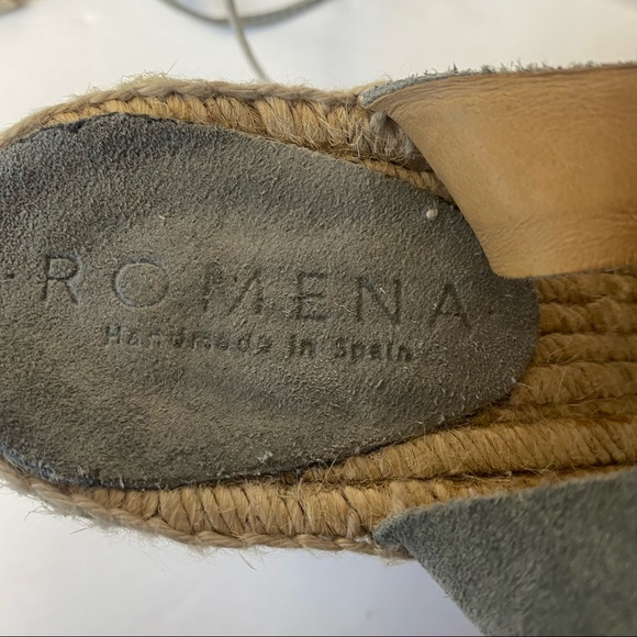 Romena Espadrille Blue Suede Wedge Sandals Lace-up Size 38 7.5 - Picture 10 of 11